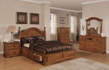 Light Brown Pine Finish Classic Bedroom w/Storage Bed [HLBS-B300]