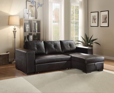 LLoyd Sectional Sofa w/Sleeper 53345 in Black PU by Acme