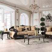 Aislynn Sofa SM6423 in Gold & Espresso Chenille & Leatherette