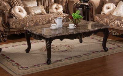 Cecilia Coffee Table in Dark Cherry & Genuine Marble w/Options