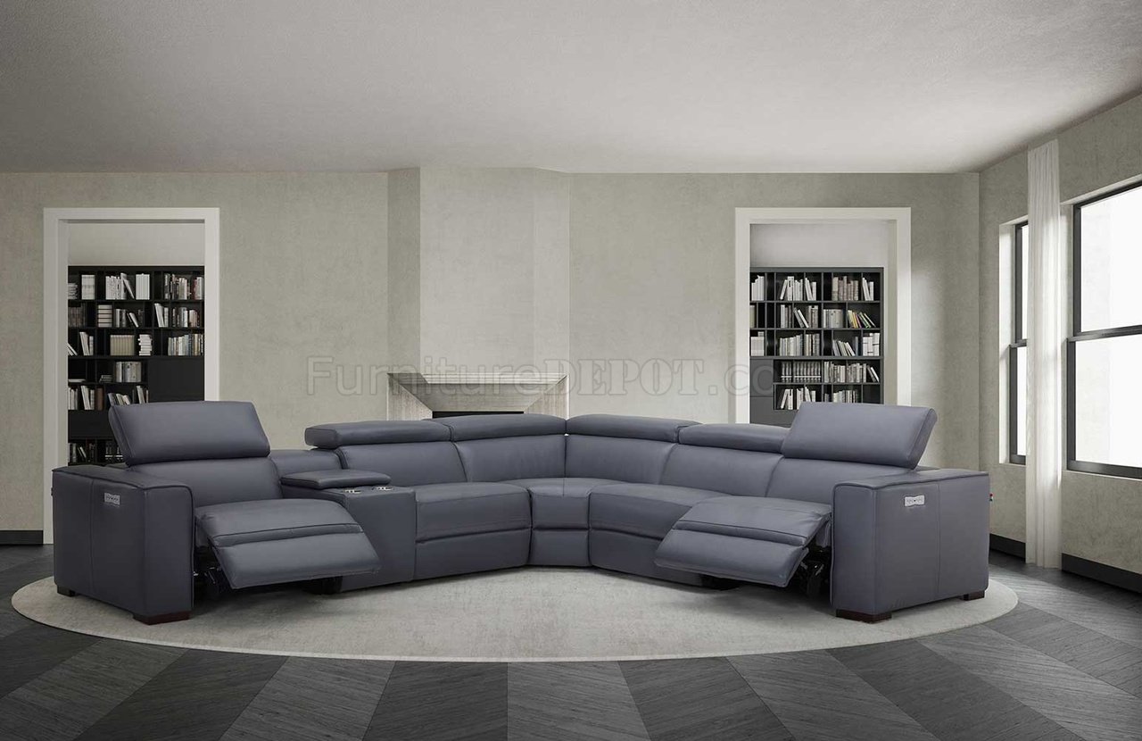 Picasso Power Motion Sectional Sofa In, Grey Leather Sectional Couch With Recliner