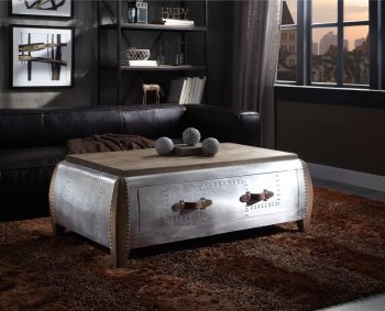 Brancaster Coffee Table 82855 in Antique Oak & Aluminum by Acme [AMCT-82855 Brancaster]