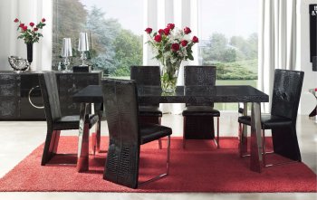 Black Eco-Leather Modern Formal Dining Room Table w/Chrome Legs [EFDS-Coco Black]