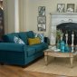 Casual Fabric Living Room Blue Sofa & Golden Green Chair Set