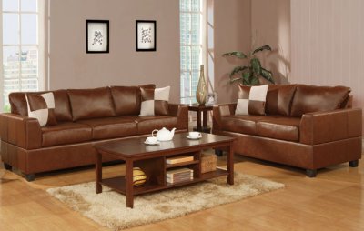 Brown Bonded Leather Contemporary 2Pc Living Room Set