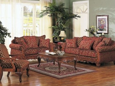 Floral Chenille Fabric Two-Tone Traditional Sofa w/Options