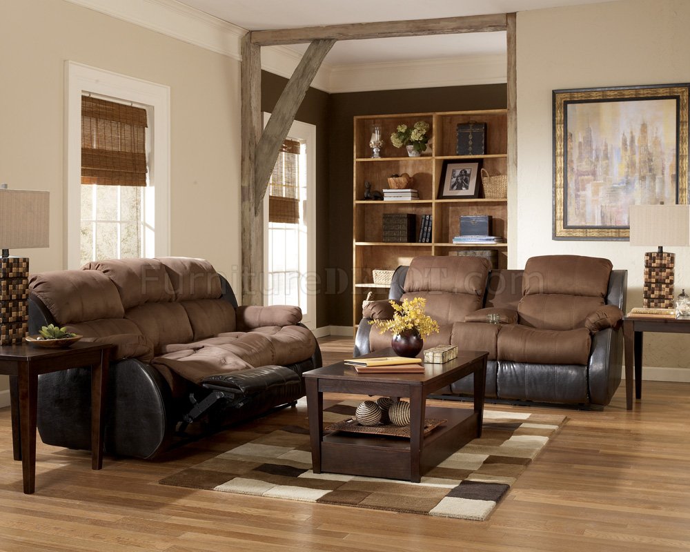 Espresso Fabric Contemporary Living Room w/Faux Leather Base