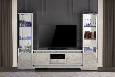 Lotus TV Stand 91835 in Mirrored by Acme w/Optional Piers