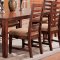 Distressed Walnut Finish Dining Furniture W/Brown Damask Seats