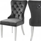 Carmen Dining Chair 743 Set of 2 Grey Velvet Fabric by Meridian