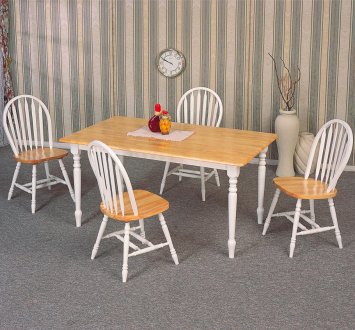 Natural & White Modern 5Pc Dining Set w/Windsor Back Chairs