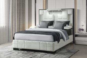Oscar Upholstered Bed in White Fabric by Global [GFB-Oscar White]