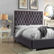 Lexi Upholstered Bed in Grey Velvet Fabric by Meridian w/Options