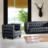 Black Top Grain Italian Tufted Leather Modern 4PC Sofa Set