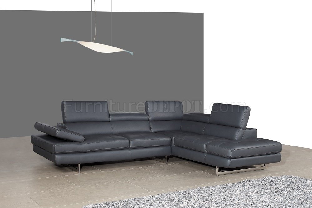 A761 Slate Grey Leather Sectional Sofa, Slate Leather Sofa