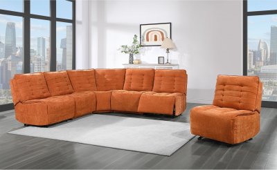 U6066 Modular Power Motion Sectional Sofa in Rust by Global