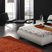 White Leather Headboard Contemporary Bed w/Pull-up Storage