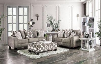 Basie Sofa SM5156 in Gray Burlap Weave Fabric w/Options