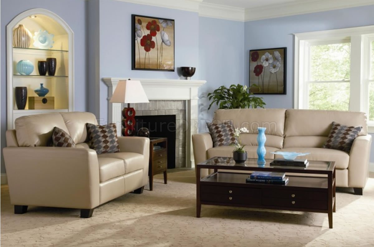Contemporary Leather Living Room 502331 Beige