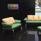 Modern Two-Tone Green and Pale Yellow Leather Living Room Set