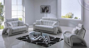 White Bonded Leather Modern 7030 Sofaw/Grey Elements [AES-7030 White]