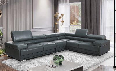 2119 Sectional Sofa in Dark Gray Leather by ESF