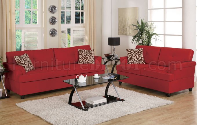 Red Microfiber Plush Modern Sofa