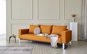 Cassius Quilt Sofa Bed Orange Fabric w/Chrome Legs by Innovation [INSB-Cassius-Quilt-Chrome-893]