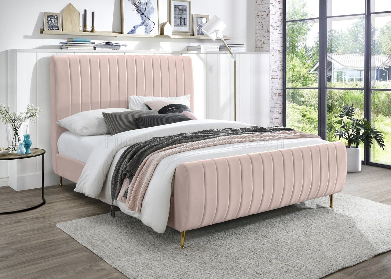 Zara Bed in Pink Velvet by Meridian w/Options