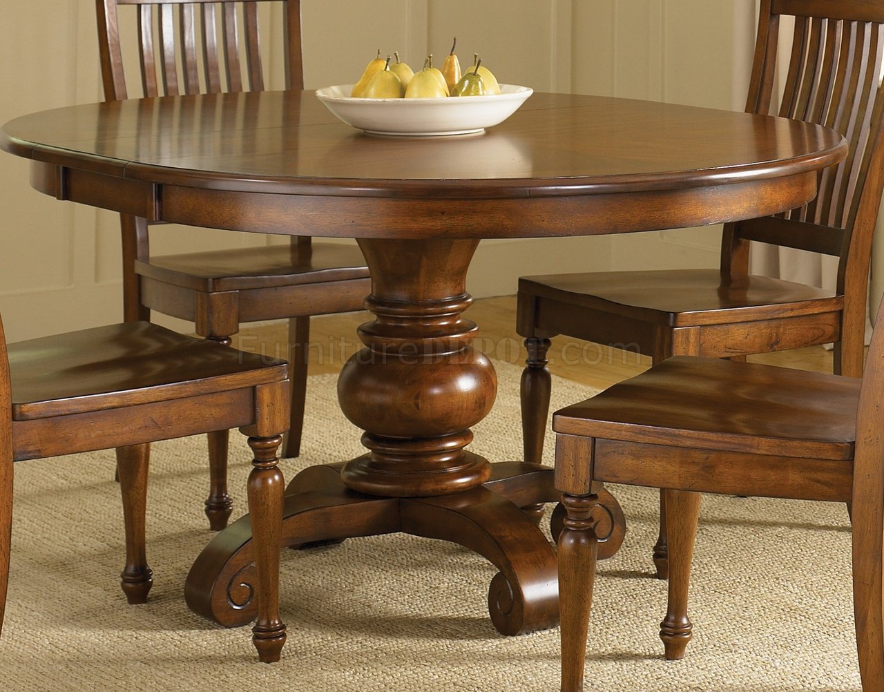 Chestnut Finish Dining Room Round, Round Pedestal Kitchen Table And Chairs