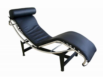 Black Color Leather Upholstery Contemporary Chaise Lounge