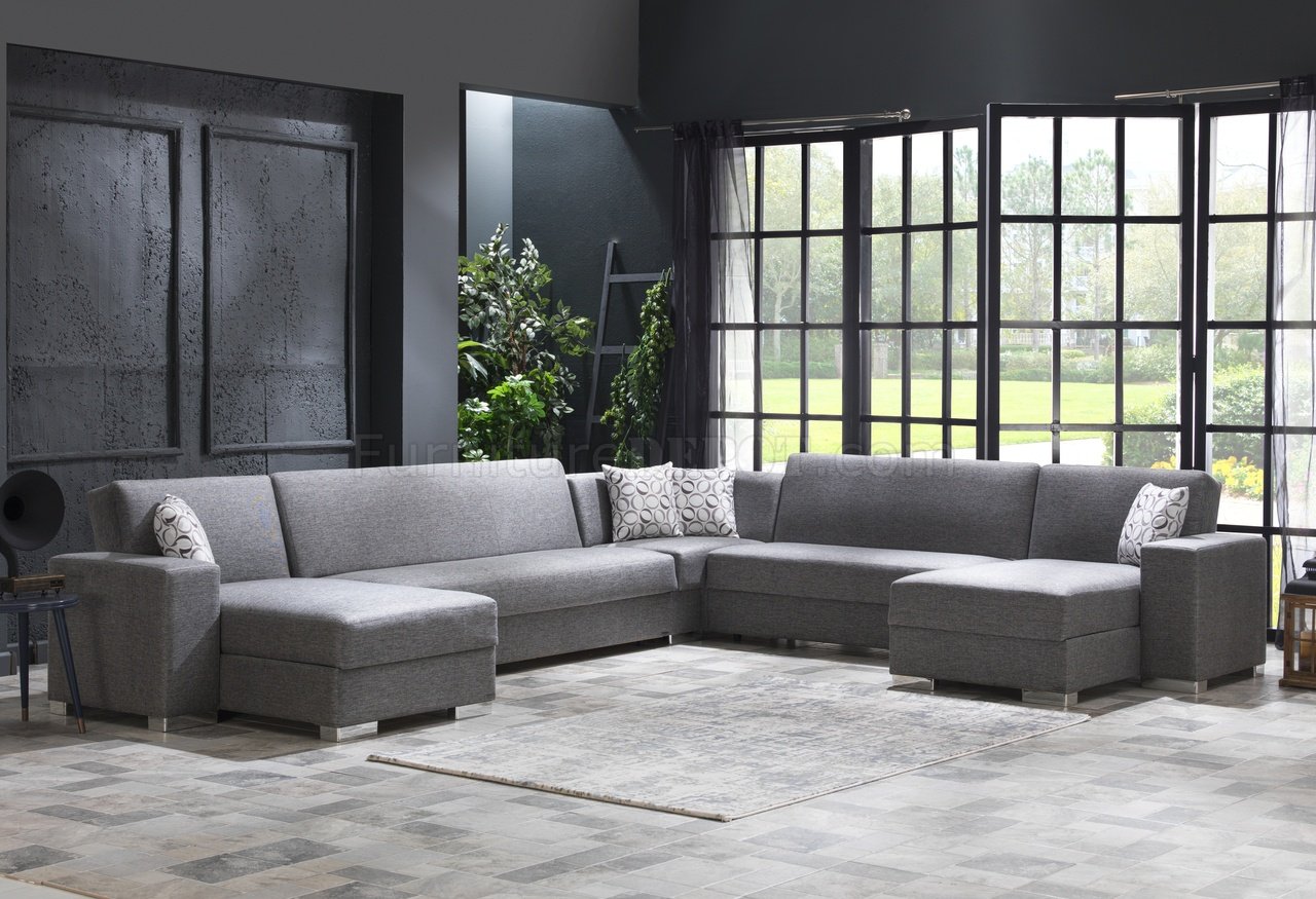 Kobe Double Chaise Corner Sectional Sofa Grey Fabric by ...