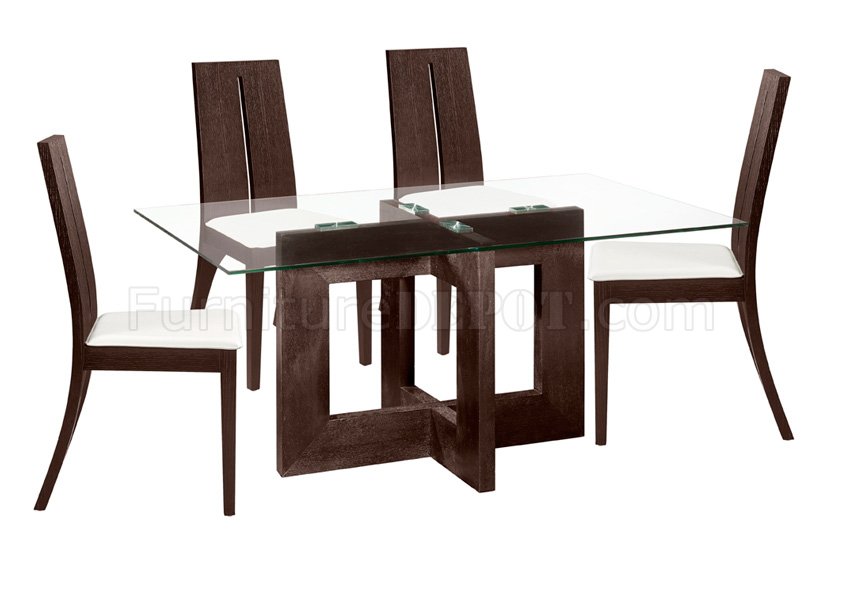 Rectangular Glass Top Modern Dining Table with Wooden Base