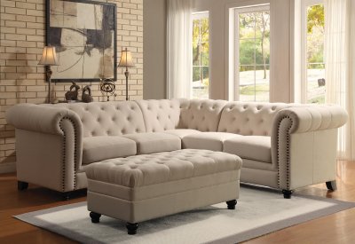 Roy Sectional Sofa 500222 Oatmeal Linen Blend Fabric by Coaster