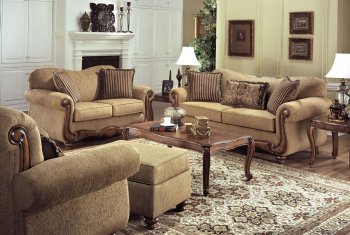Tan Fabric Traditional Sofa & Loveseat Set w/Throw Pillows [AFS-5900-Burnished]