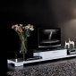White Finish Modern TV Stand w/Drawer & Clear Glass Top