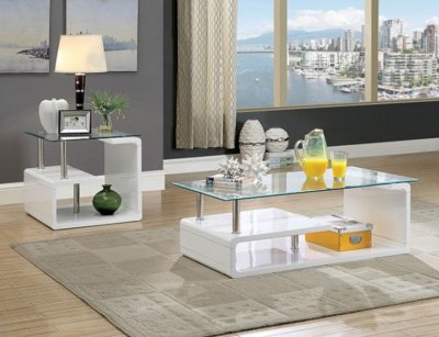 Torkel 3pc Coffee & End Table Set CM4056 in White & Glass