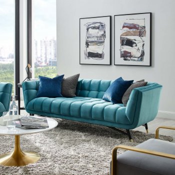 Adept Sofa in Sea Blue Velvet Fabric by Modway w/Options [MWS-3059 Adept Sea Blue]