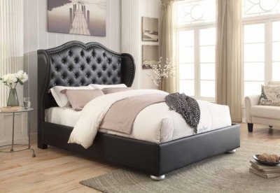 Clarice 302012 Upholstered Bed in Black Leatherette by Coaster