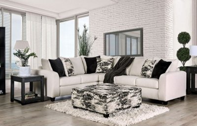 Barnett Sectional Sofa SM5204IV in Ivory Linen-Like Fabric