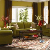 Olive or Tan Velvet Contemporary Casual Sofa & Loveseat Set