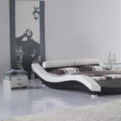 Black & White Leatherette Modern Bed w/Bolster Shape Headboard