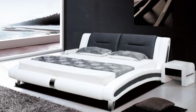 Black Padded Leatherette Contemporary Bed