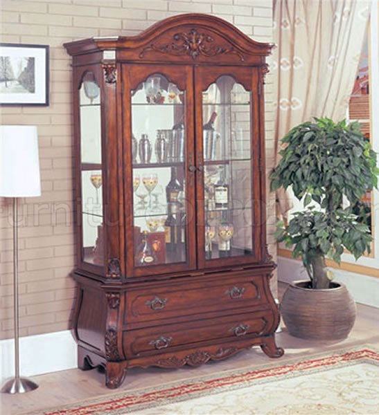 Antique Distressed Cherry Finish Display Curio w/Lower Drawers - Click Image to Close
