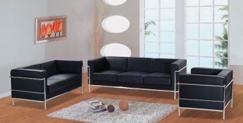 Le Corbusier Style Black Leather Loveseat & Chair Set [AHUS-F02-L-C]
