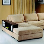 Beige Microfiber Sectional Sofa w/2 Ottomans & Bookcase