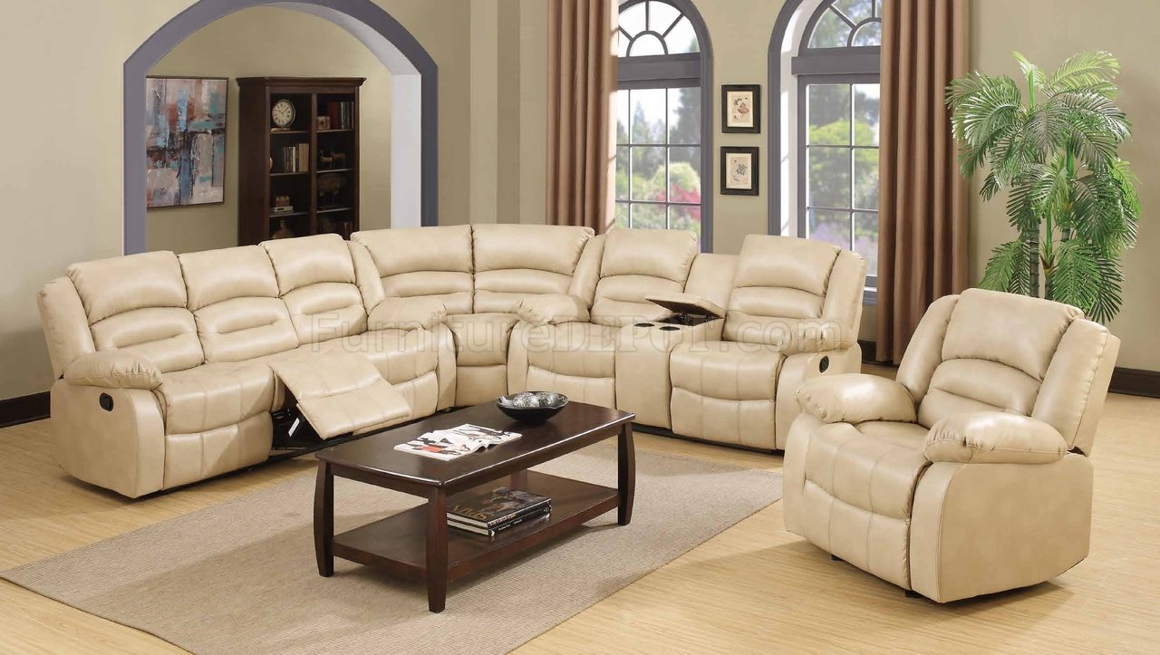 9243 Reclining Sectional Sofa In Cream, Cream Leather Sectional