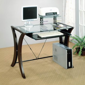 Clear Glass Top & Cappuccino Legs Modern Home Office Desk [CROD-800445]