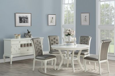 F2470 5Pc Dining Set in Ivory & Silver by Poundex w/Options
