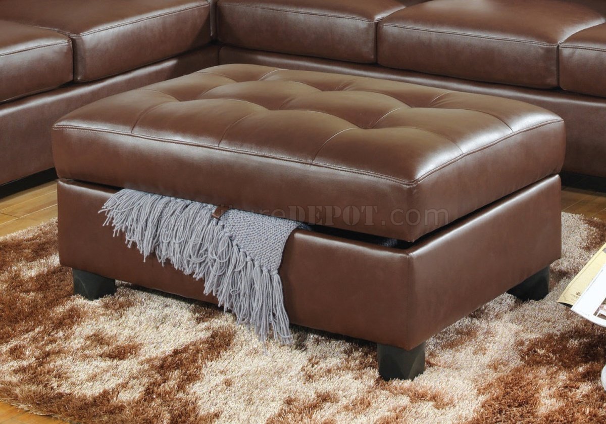 Brown Bonded Leather Modern Sectional, Storage Ottoman Leather Brown